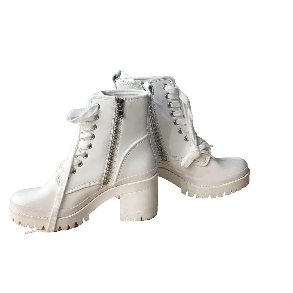 Steve‎ Madden Women's Bloomed White BL000361 Leather Lace-Up Boots Size 7.5 - Picture 2 of 16